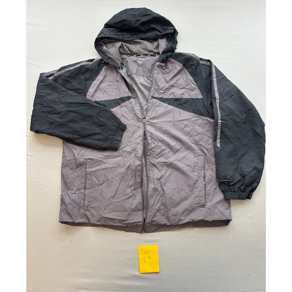 BCG Mens Windbreaker Jacket Grey Black Hooded Mesh Lined Full Zip Size M